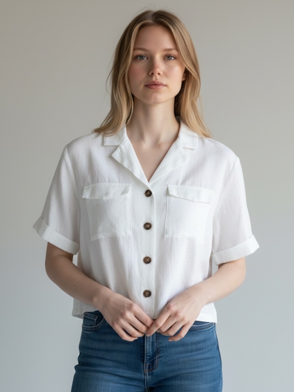 Monteau White Button-Front Crop Top